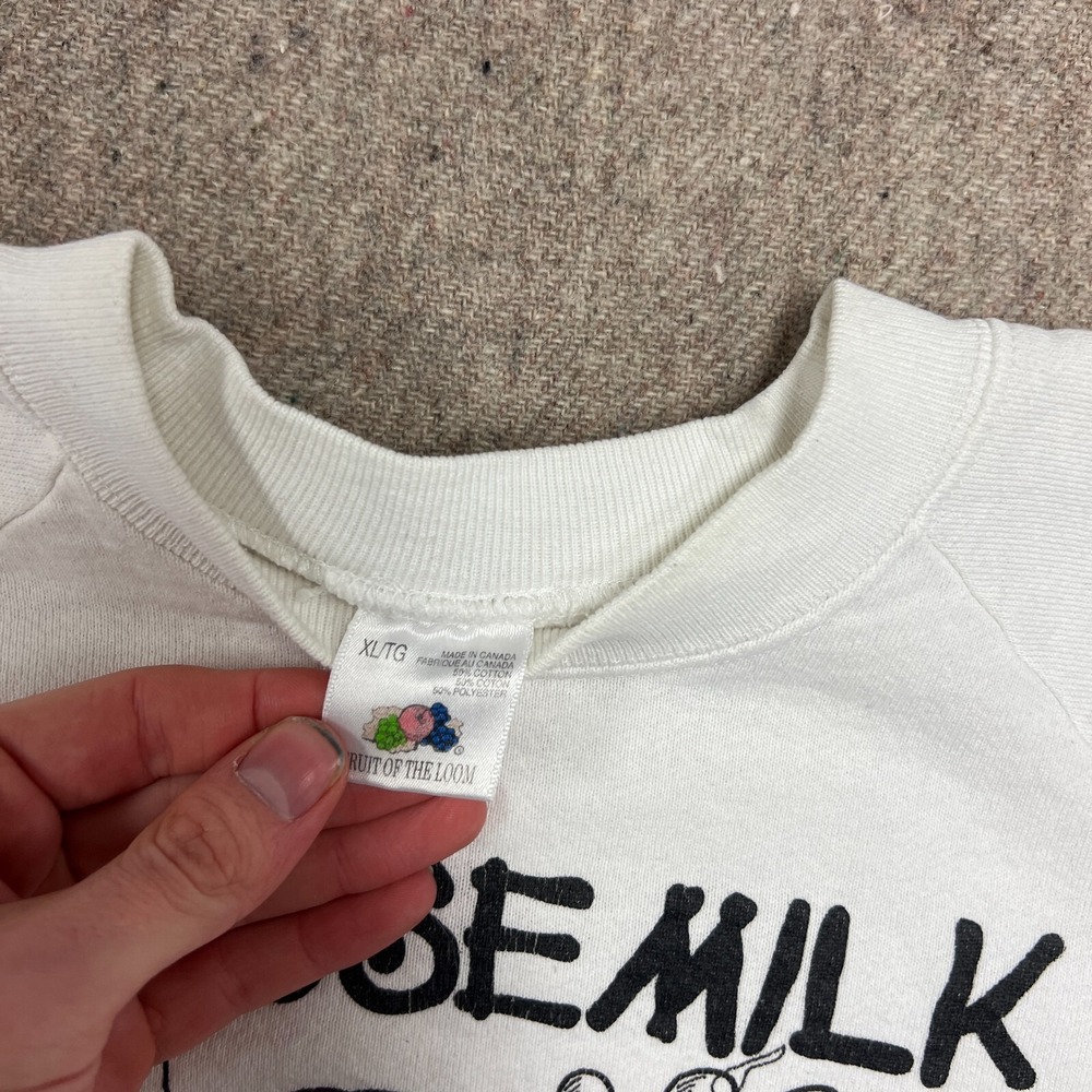 Vintage Moose Milk Sweatshirt Mens XL White 1990s Canada Cartoon Funny Comic - Picture 7 of 12